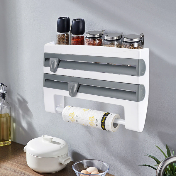 Organizador de pared con dispensador de rollos